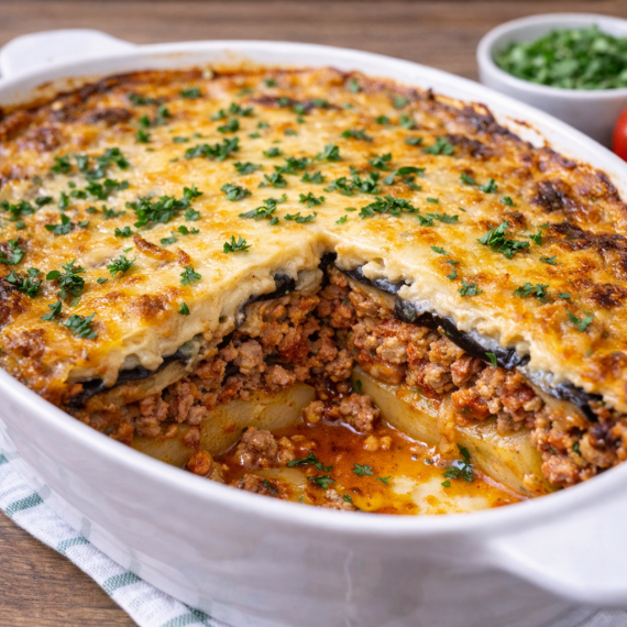 Musaca de cartofi cu carne de porc