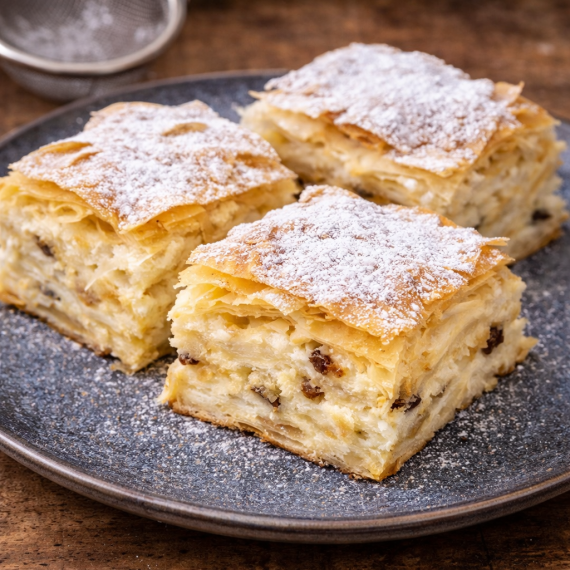 Plăcintă cu brânză dulce și stafide