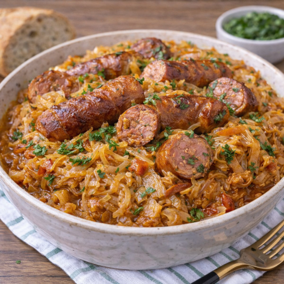 Varză dulce cu cârnați